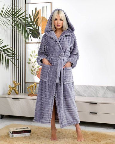 Махровий жіночий халат сірий з подвійним капюшоном 1064_3XL/4XL фото
