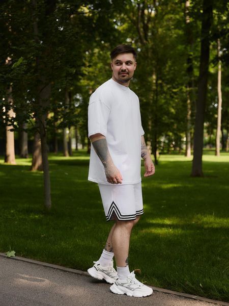 Літній білий чоловічий комплект футболка oversize та шорти бавовна _k26_S фото