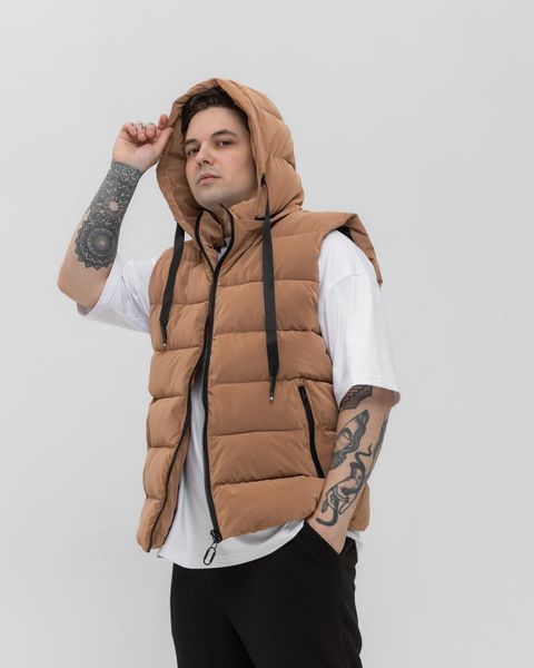 Стильная мужская жилетка S&ndash;XL с капюшоном бежевая Jl4_XL фото