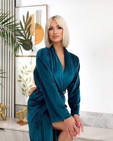 М&rsquo;який жіночий велюровий халат довжина 120 см 1116_XXXL фото