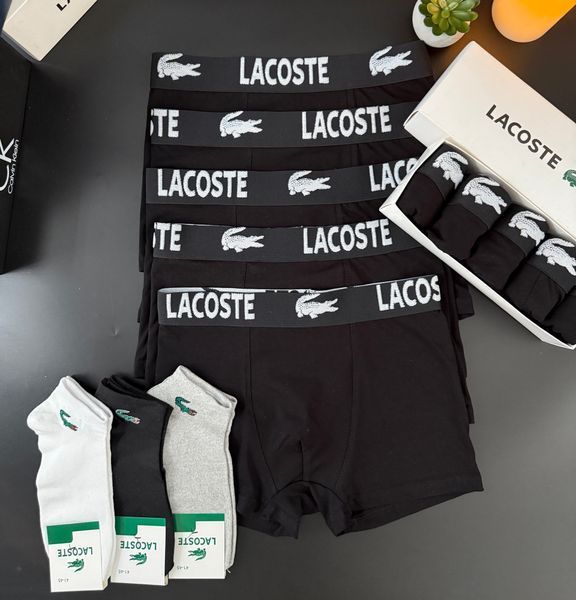 Чоловічі труси Набір з 5 штук | Набір Чоловічої нижньої білизни - (бавовняні) лакоста чорна  чорна рез1_M фото
