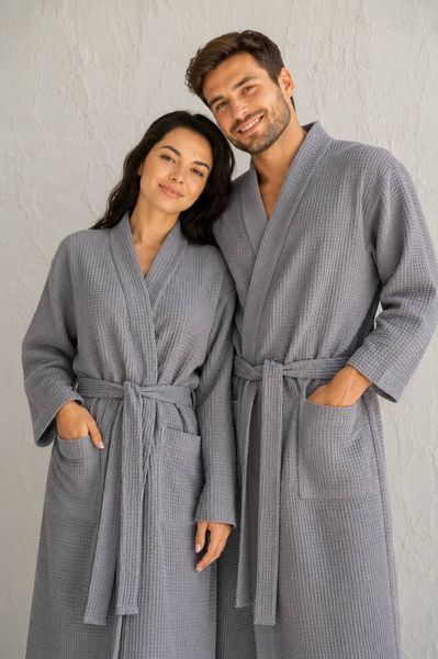 Вафельний парний халат унісекс сірий 100% бавовна S/M&ndash;2XL/3XL 1124 _2XL/3xl фото