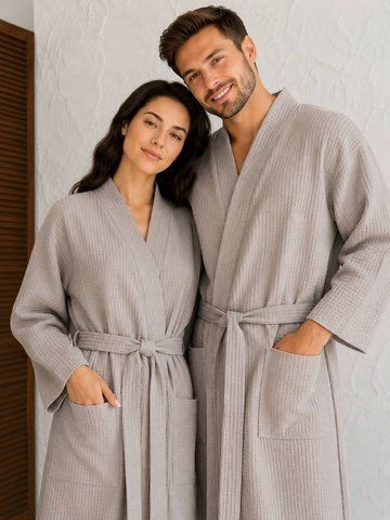 Вафельний парний халат унісекс сірий 100% бавовна S/M&ndash;2XL/3XL 1122 __2XL/3xl фото