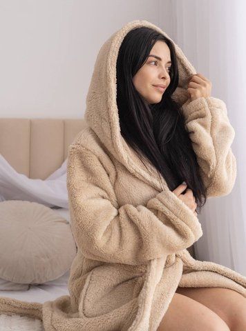 Жіночий халат із махри | Комір шаль | Кишені | S/M&ndash;L/XL | З Капюшоном Модель 1080 ___M/L фото