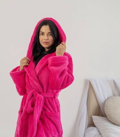 Жіночий халат із махри | Комір шаль | Кишені | S/M&ndash;L/XL | З Капюшоном Модель 1083 ___M/L фото
